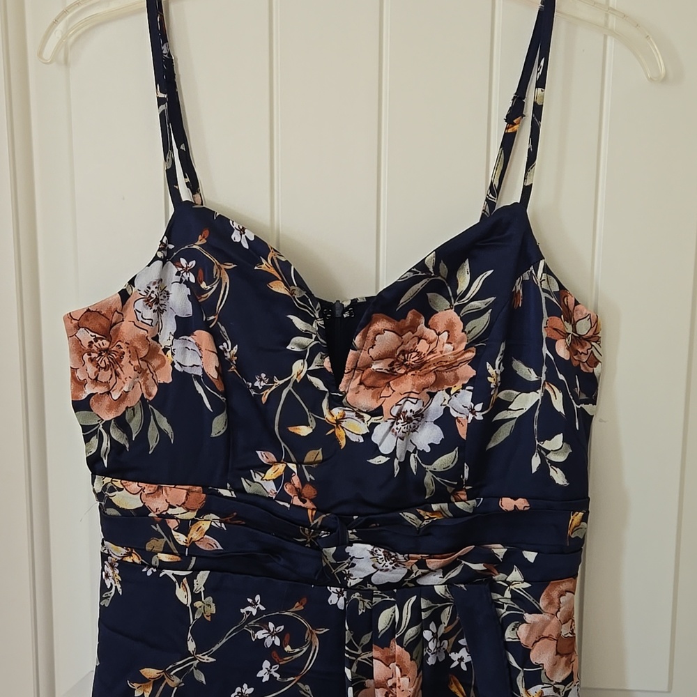 Lulus My Favorite Day Navy Blue Floral Print Satin Tulip Formal Midi Dress NEW - Picture 5 of 10